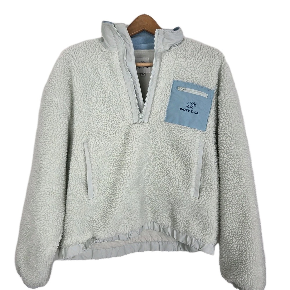 Ivory Ella‎ Girls Medium Mint Oversize Sherpa Fleece 1/4 Zip Outdoor